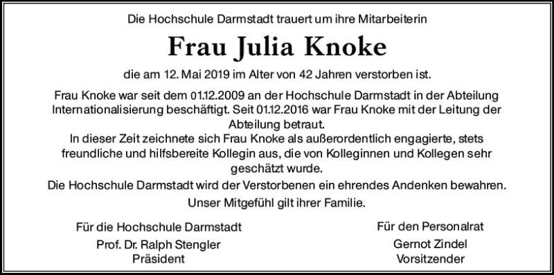  Traueranzeige für Julia Knoke vom 18.05.2019 aus vrm-trauer