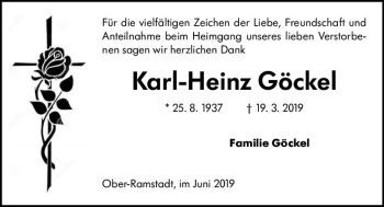 Traueranzeige von Karl-Heinz Göckel von vrm-trauer
