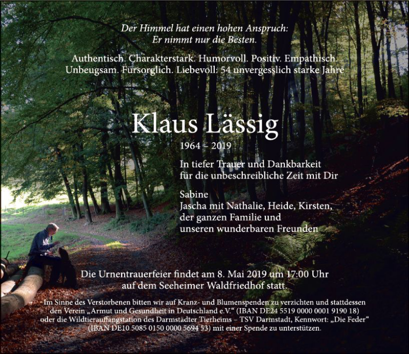 Traueranzeige für Klaus Lässig vom 04.05.2019 aus vrm-trauer