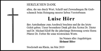 Traueranzeige von Luis Hörr von vrm-trauer