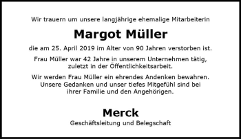 Traueranzeige von Margot Müller von vrm-trauer
