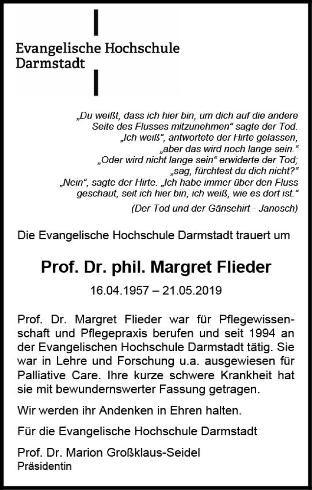  Traueranzeige für Margret Flieder vom 25.05.2019 aus vrm-trauer