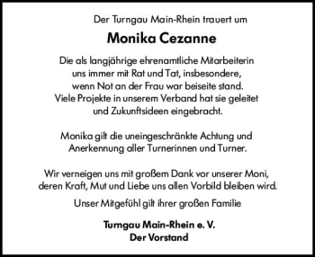 Traueranzeige von Monika Cezanne von vrm-trauer