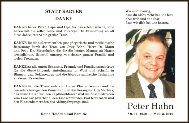  Traueranzeige für Peter Hahn vom 04.05.2019 aus vrm-trauer