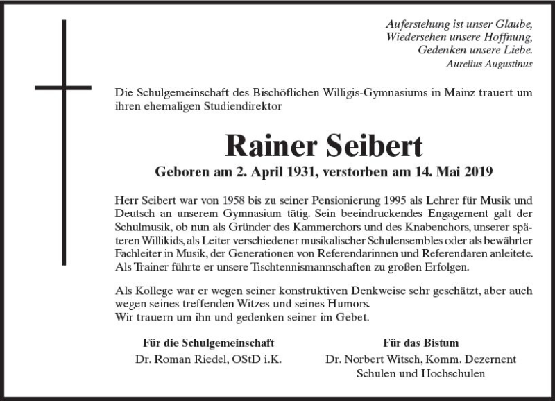  Traueranzeige für Rainer Seibert vom 29.05.2019 aus vrm-trauer