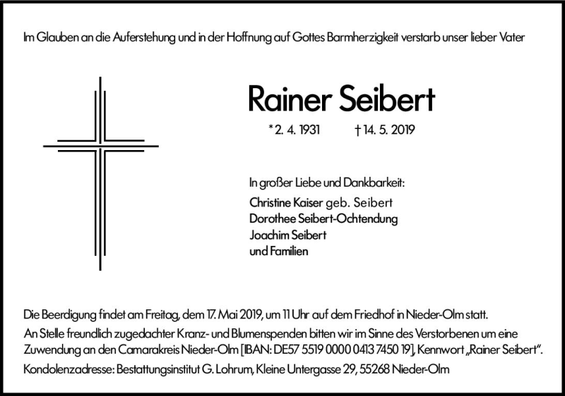  Traueranzeige für Rainer Seibert vom 16.05.2019 aus vrm-trauer