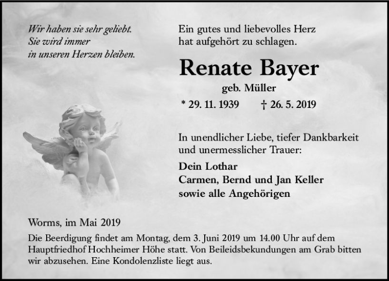  Traueranzeige für Renate Bayer vom 29.05.2019 aus vrm-trauer