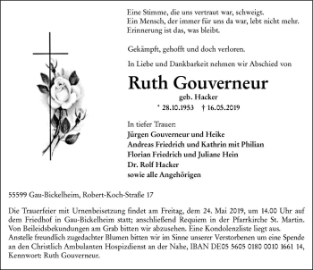 Traueranzeige von Ruth Gouverneur von vrm-trauer
