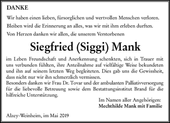 Traueranzeige von Siegfried (Siggi) Mank von vrm-trauer