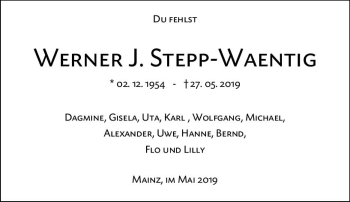 Traueranzeige von Werner J. Stepp-Waentig von vrm-trauer