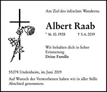 Traueranzeige von Albert Raab von vrm-trauer
