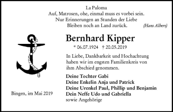 Traueranzeige von Bernhard Kipper von vrm-trauer