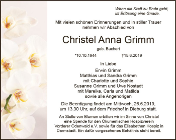 Traueranzeige von Christel Anna Grimm von vrm-trauer