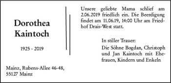 Traueranzeige von Dorothea Kaintoch von vrm-trauer