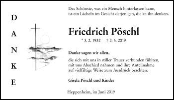 Traueranzeige von Friedrich Pöschl von vrm-trauer