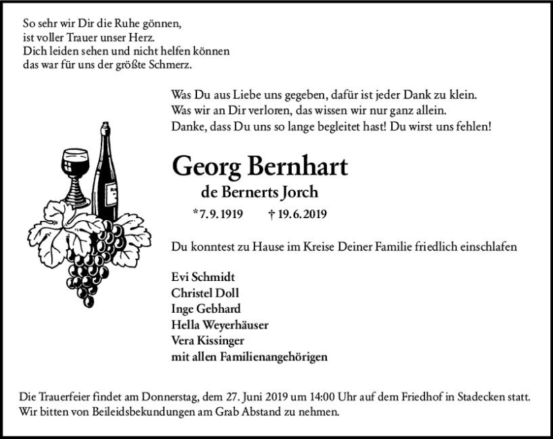  Traueranzeige für Georg Bernhart vom 25.06.2019 aus vrm-trauer