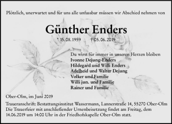 Traueranzeige von Günther Enders von vrm-trauer