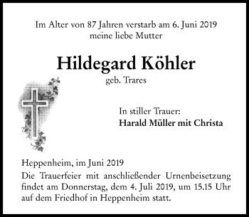 Traueranzeige von Hildegard Köhler von vrm-trauer