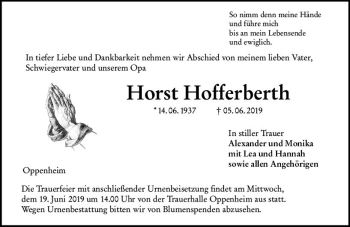 Traueranzeige von Horst Hofferberth von vrm-trauer