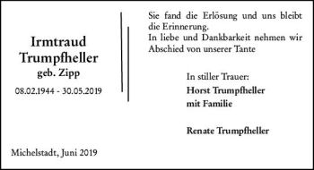 Traueranzeige von Irmtraud Trumpfheller von vrm-trauer