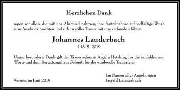 Traueranzeige von Johannes Lauderbach von vrm-trauer