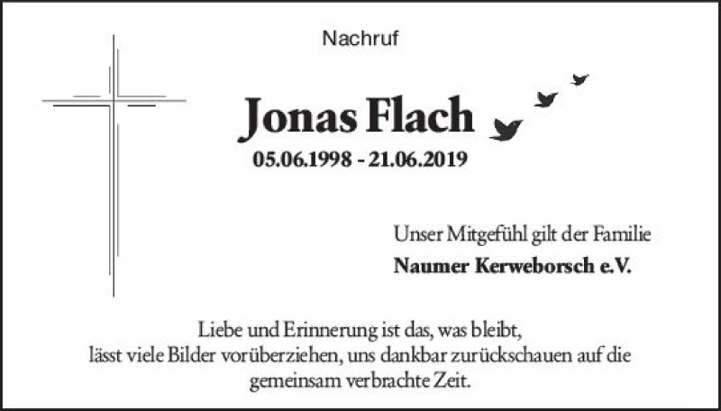  Traueranzeige für Jonas Flach vom 27.06.2019 aus vrm-trauer