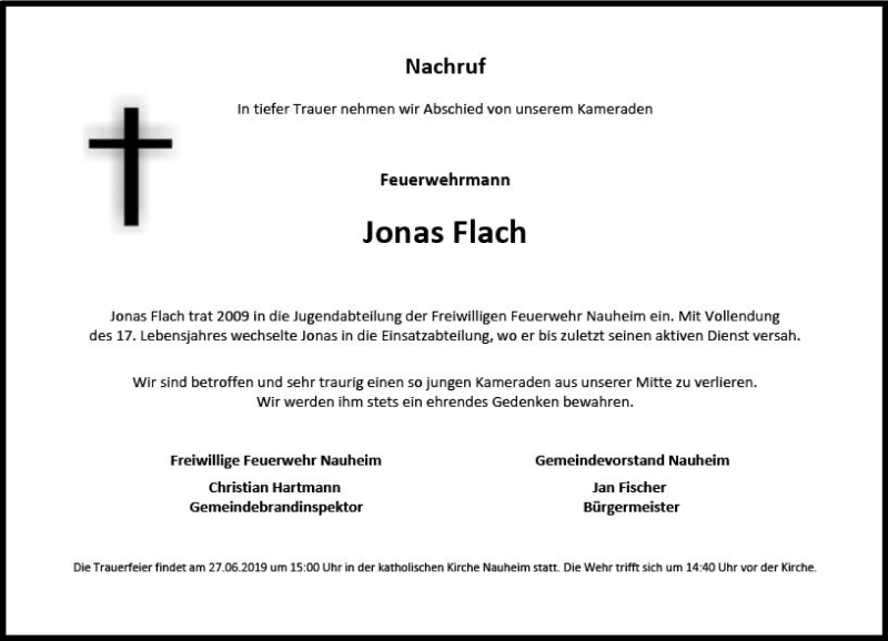  Traueranzeige für Jonas Flach vom 25.06.2019 aus vrm-trauer