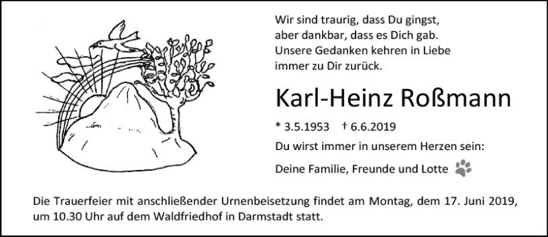  Traueranzeige für Karl-Heinz Roßmann vom 12.06.2019 aus vrm-trauer