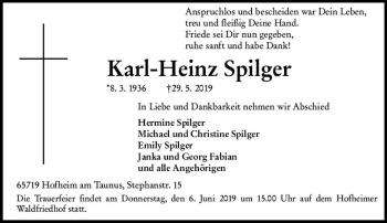 Traueranzeige von Karl-Heinz Spilger von vrm-trauer