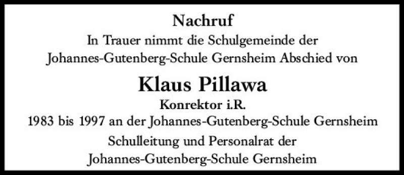  Traueranzeige für Klaus Pillawa vom 22.06.2019 aus vrm-trauer