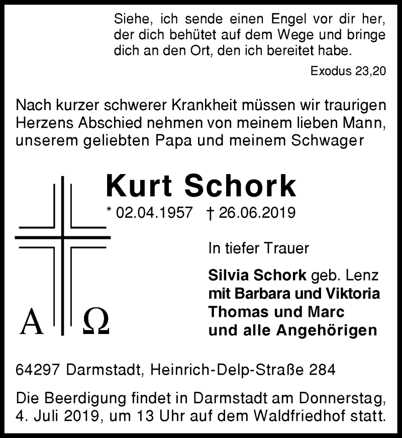 Traueranzeige für Kurt Schork vom 29.06.2019 aus vrm-trauer