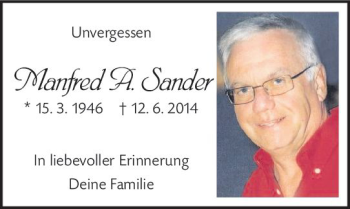 Traueranzeige von Manfred Sander von vrm-trauer