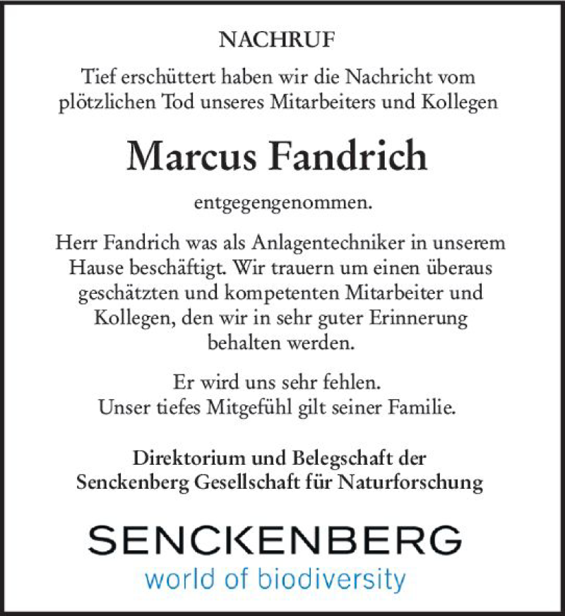  Traueranzeige für Marcus Fandrich vom 15.06.2019 aus vrm-trauer