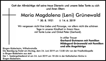 Traueranzeige von Maria Magdalena Grünewald von vrm-trauer