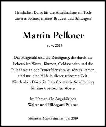Traueranzeige von Martin Pelkner von vrm-trauer