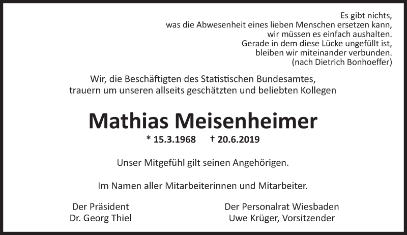  Traueranzeige für Mathias Meisenheimer vom 29.06.2019 aus vrm-trauer