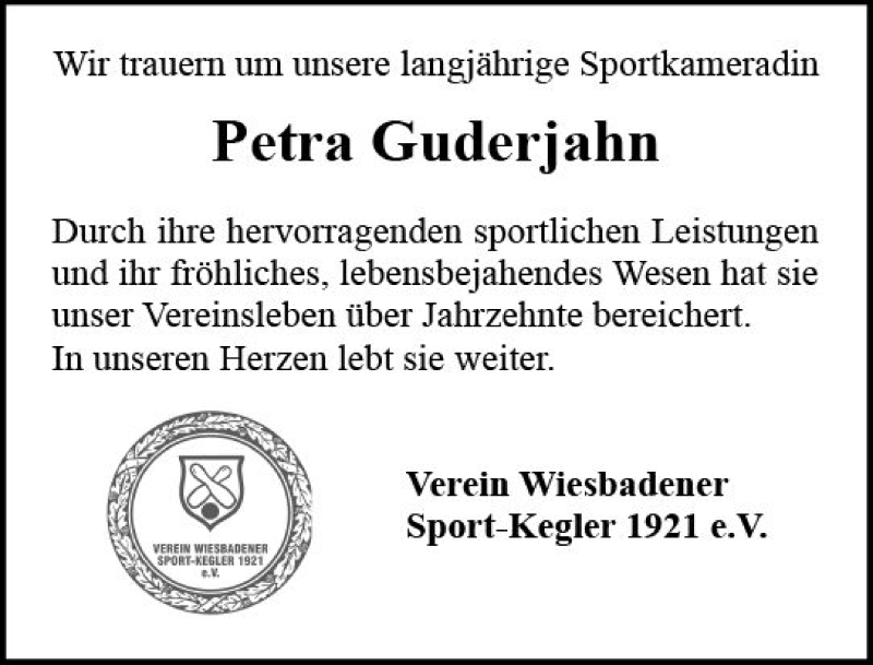  Traueranzeige für Petra Guderjahn vom 08.06.2019 aus vrm-trauer
