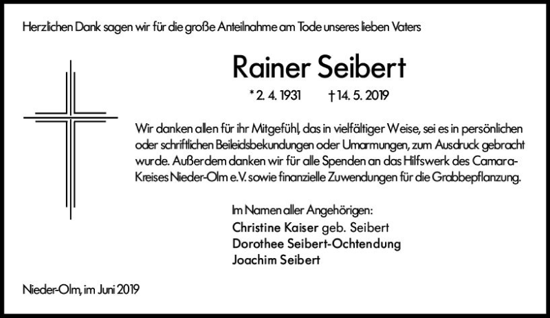  Traueranzeige für Rainer Seibert vom 08.06.2019 aus vrm-trauer