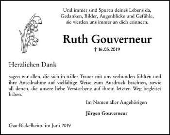 Traueranzeige von Ruth Gouverneur von vrm-trauer