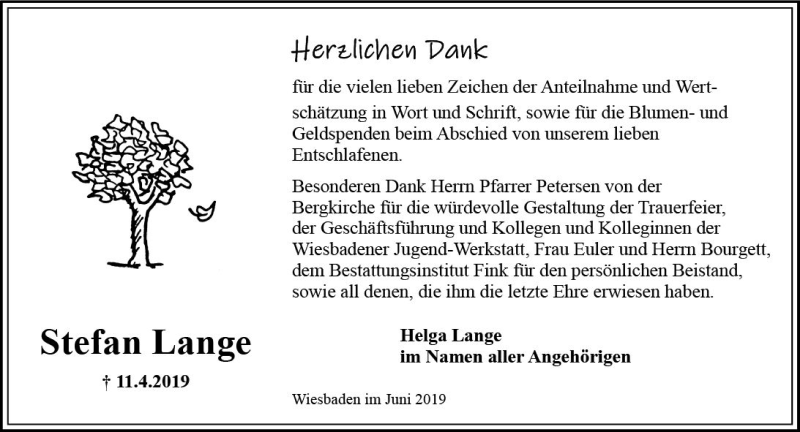  Traueranzeige für Stefan Lange vom 15.06.2019 aus vrm-trauer