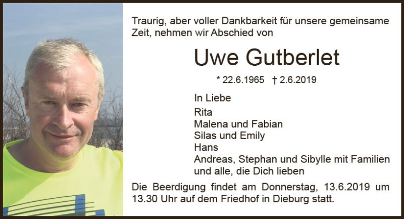  Traueranzeige für Uwe Gutberlet vom 12.06.2019 aus vrm-trauer