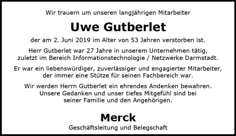  Traueranzeige für Uwe Gutberlet vom 13.06.2019 aus vrm-trauer