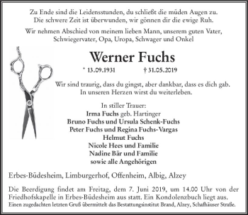 Traueranzeige von Werner Fuchs von vrm-trauer