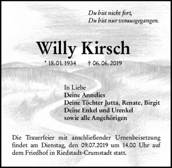 Traueranzeige von Willy Kirsch von vrm-trauer