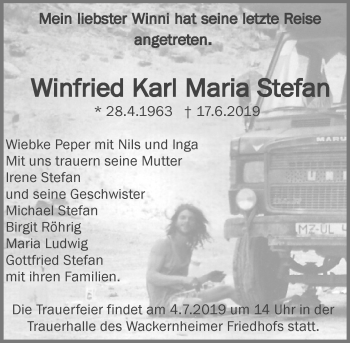 Traueranzeige von Winfried Karl Maria Stefan von vrm-trauer
