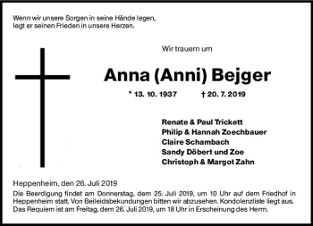 Traueranzeige von Anna Bejger von vrm-trauer