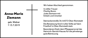 Traueranzeige von Anna-Marie Ziemann von vrm-trauer