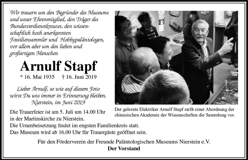  Traueranzeige für Arnulf Stapf vom 03.07.2019 aus vrm-trauer