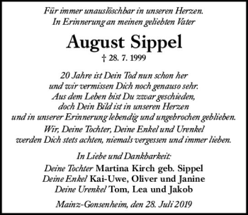 Traueranzeige von August Sippel von vrm-trauer
