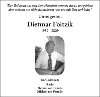 Traueranzeige von Dietmar Foitzik von vrm-trauer